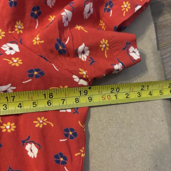 Madewell Novel Tie-Front Top in Prairie Posies Red Short Sleeve V-Neck Size XS - Picture 10 of 13